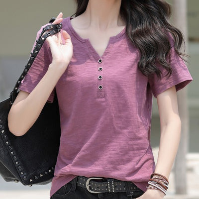 Remera Suelta de Algodón Manga Corta para Mujer - Image 12