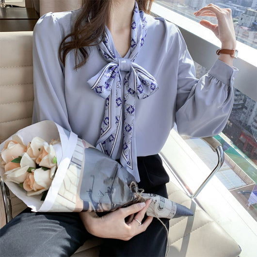 Blusa Profesional Mujer Otoño Manga Larga con Volantes y Lazo - Image 3