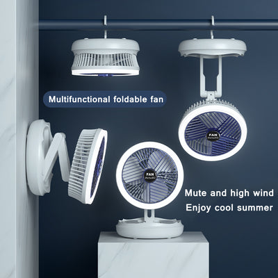Ventilador de Techo Plegable con Carga USB, Luz LED y 4 Velocidades