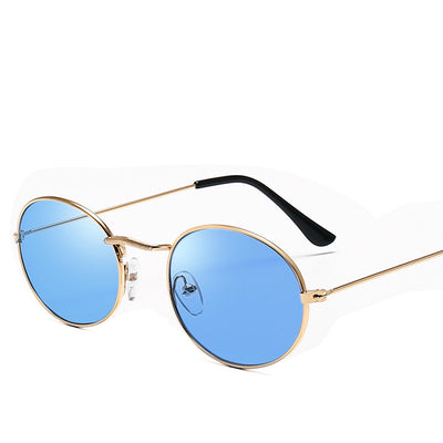 Retro round frame sunglasses with gold metal frames, black lenses, and black temple tips on a white background. - Image 12