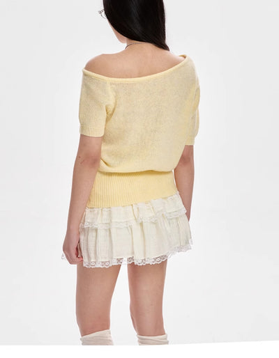 Blusa Tejida Escote Frío Manga Corta para Mujer - Image 16