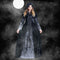 Disfraz de Bruja Gótica Medieval Maleficent - Vestido Negro Largo con Capucha para Halloween y Carnaval