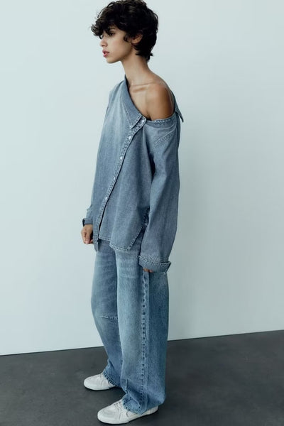 Camisa Denim Asimétrica Casual para Mujer - Image 16