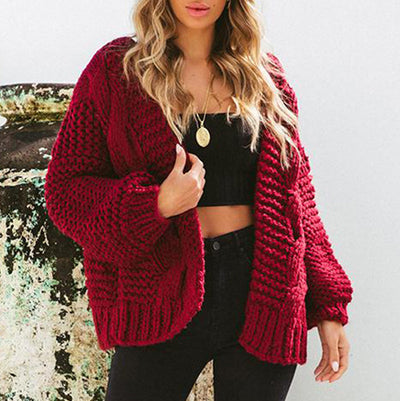 Cardigan Jacquard de Color Liso - Suéter Casual Holgado para Mujer - Image 6