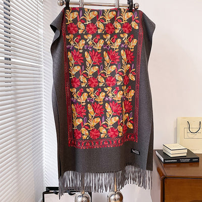 Chal de Cachemira Otoño Invierno con Bordado Floral Étnico Retro Artístico - Image 18