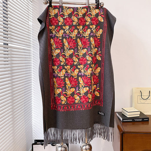 Chal de Cachemira Otoño Invierno con Bordado Floral Étnico Retro Artístico - Image 18