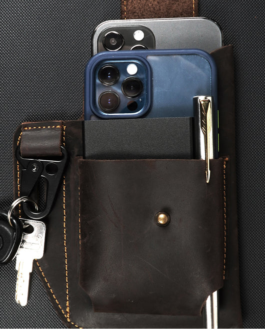 Bolsa Dual para Celular con Cinturón de Cuero - Porta Móvil de Trabajo
