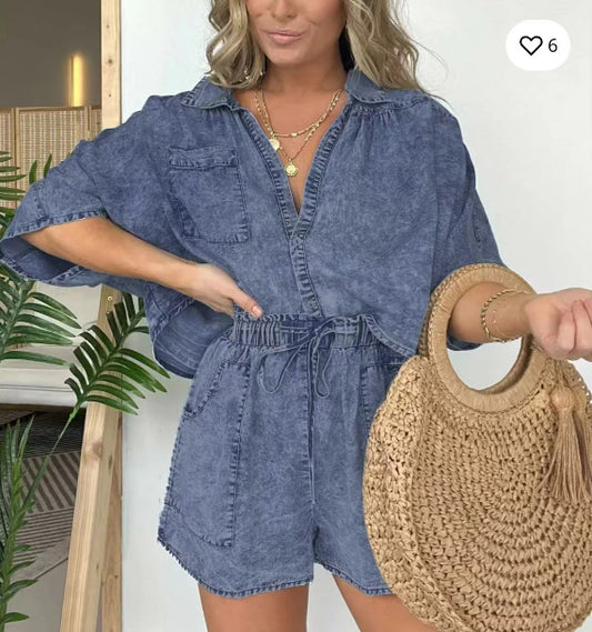 Conjunto de Verano Mujer: Camisa Suelta con Mangas Murciélago y Short con Cordón - Image 2