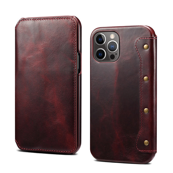 Funda Flip de Cuero Genuino con Ranuras para Tarjetas