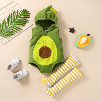 Disfraz de Aguacate Bebé - Conjunto Dos Piezas con Capucha y Medias Rayadas