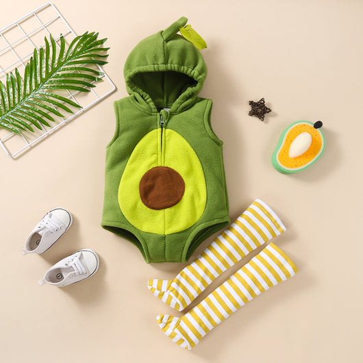 Disfraz de Aguacate Bebé - Conjunto Dos Piezas con Capucha y Medias Rayadas