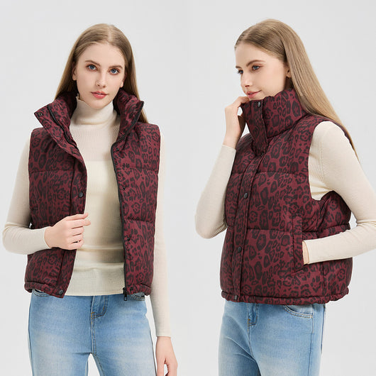 Chaleco de Algodón Estampado Leopardo con Cuello Mao - Image 3