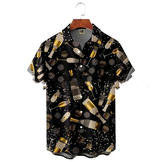 Camisa Estampada de Cuello Solapa para Hombre - Manga Corta Ideal para Festividades - Image 13