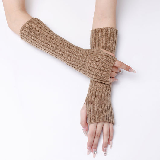Guantes Largos Rayados de Lana para Otoño e Invierno - Mangas Calentadoras sin Dedos - Image 53