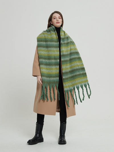 Bufanda Gruesa de Invierno Europeo con Trenzado y Borlas - Estilo Rayado - Image 19