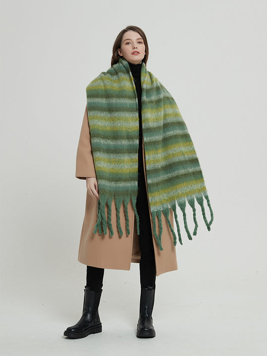 Bufanda Gruesa de Invierno Europeo con Trenzado y Borlas - Estilo Rayado - Image 19