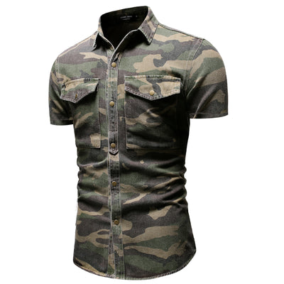 Camisa Camuflaje Slim Fit con Bolsillos - Manga Corta Estilo Coreano - Image 8