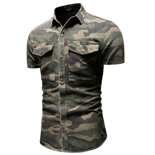 Camisa Camuflaje Slim Fit con Bolsillos - Manga Corta Estilo Coreano - Image 8