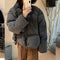 Chaqueta Puffer Cropped a Cuadros Suelta para Mujer