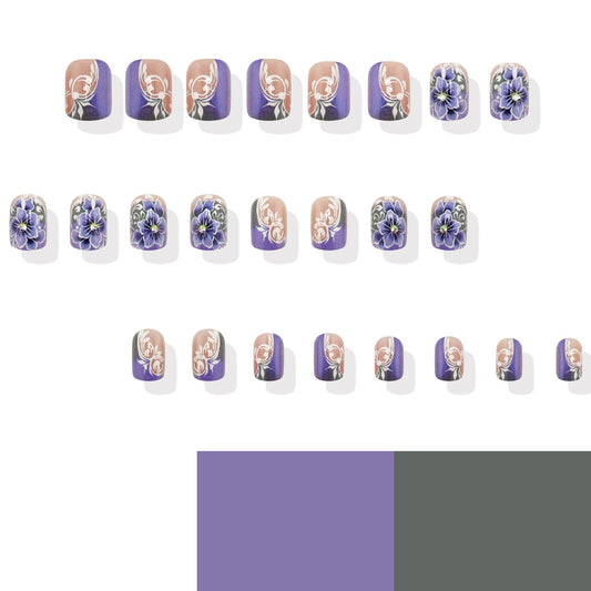 Stickers de Uñas Floral Europeo Púrpura Grisáceo - Armadura Decorativa - Image 2