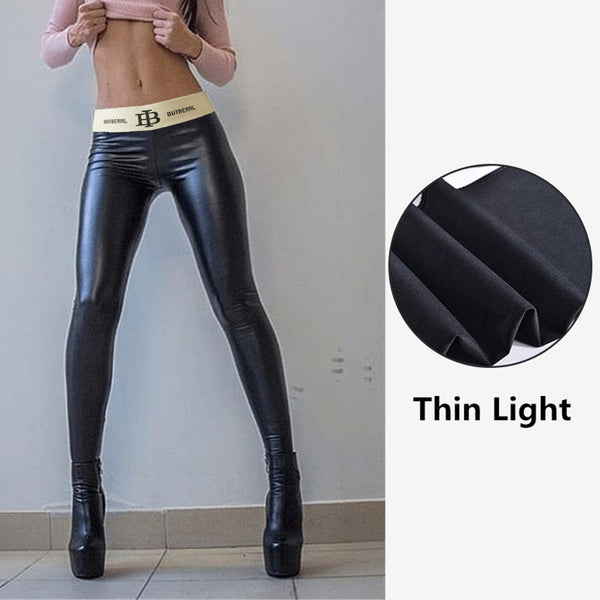 Pantalón de Cuero PU con Cinturón de Letras - Talla Grande