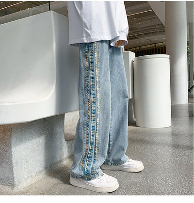 Jeans Deportivos Anchos para Hombre con Costuras de Rayas de Color - Image 24