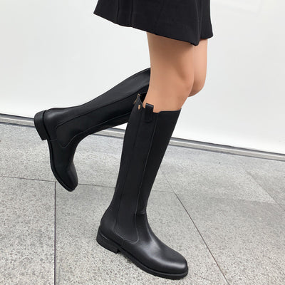 Botas Tipo Knight de Cuero con Tacón Bajo y Elástico Doble para Piernas Robustas - Image 10