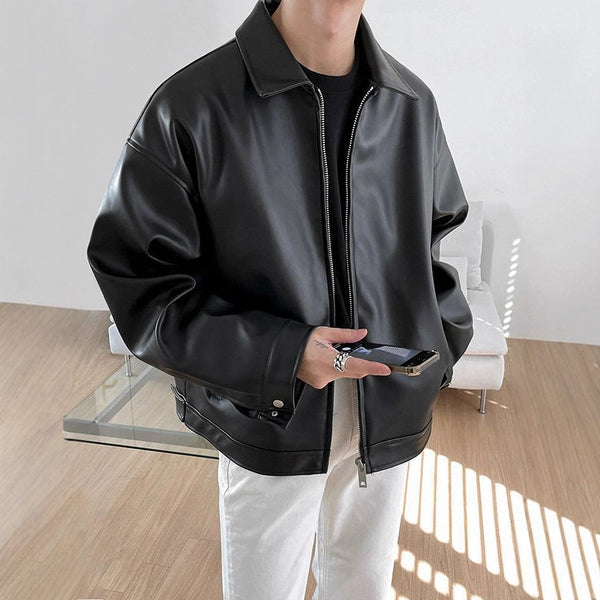 Chaqueta Beisbolera de Cuero Coreana para Hombre
