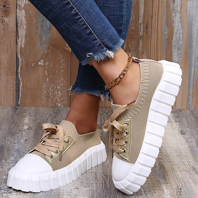 Zapatos Retro de Cordones con Punta Redonda para Mujer en Color Bisqué - Image 5