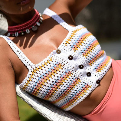 Bikini Top Tejido Artesanal con Protección Solar y Escote Hueco