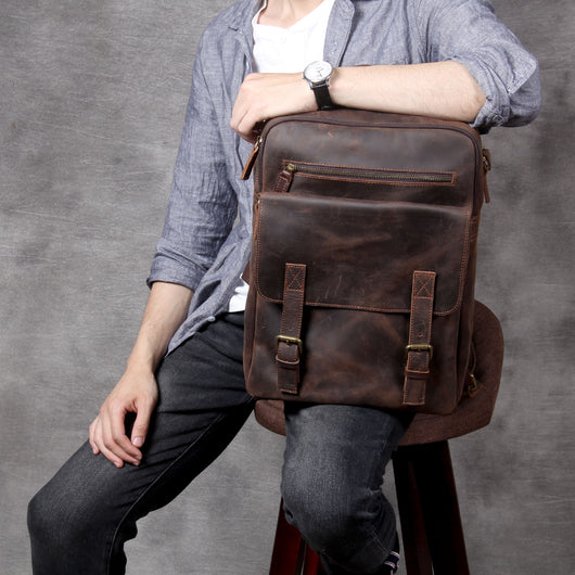 Mochila de Cuero Genuino Estilo Retro - Bolsa de Viaje Artesanal Piel Vacuno Primera Capa - Image 9