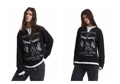 Blusa Punk Retro Americana con Hebilla Perla y Doble Textura - Image 9