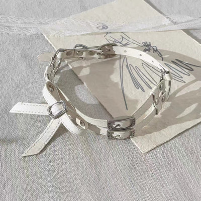 Collar de Cuero Blanco con Moño Elegante para Mujer - Image 4