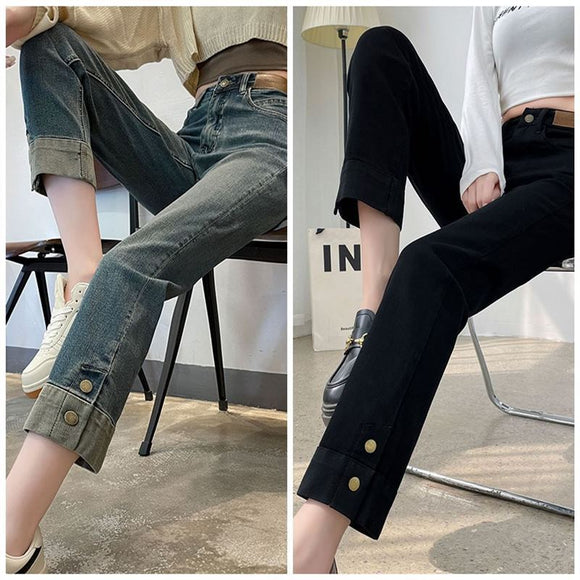 Pantalones Vaqueros Rectos de Cintura Alta Holgados para Mujer