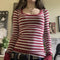 Blusa Manga Larga a Rayas con Cuello Redondo para Mujer