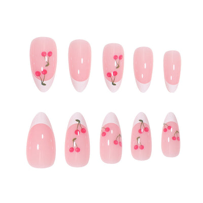 Uñas Postizas Almendra Cereza - Diseño Femenino y Duradero - Image 2