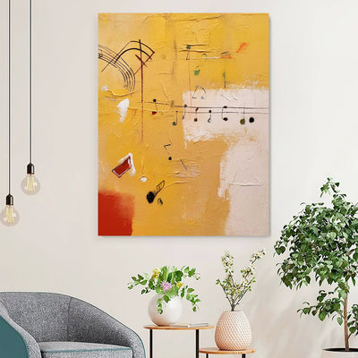 Cuadro Abstracto Moderno Tema Musical - Pintura al Óleo Artesanal Naranja para Sala de Estar - Image 9