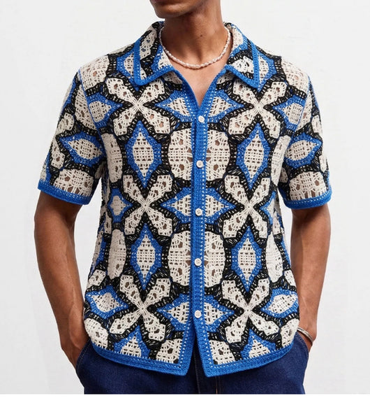 Polo Tejido Jacquard Geométrico con Detalles Calados - Image 8