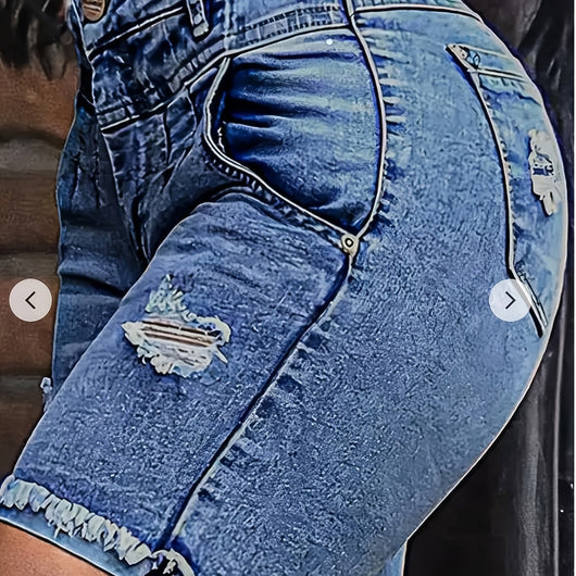 Shorts de Mezclilla Rotos Talla Grande con Máximo Estiramiento - Image 7