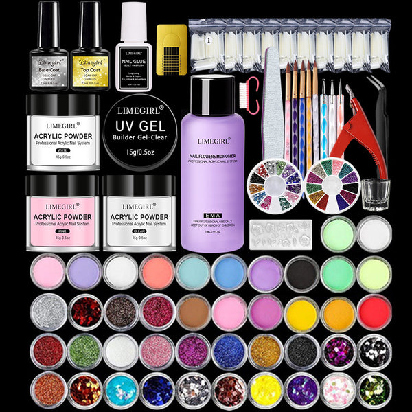 Kit Completo de Polvo Acrílico y Líquido Crystal para Uñas Francesas - 42 Colores con Base Selladora