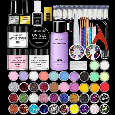 Kit Completo de Polvo Acrílico y Líquido Crystal para Uñas Francesas - 42 Colores con Base Selladora
