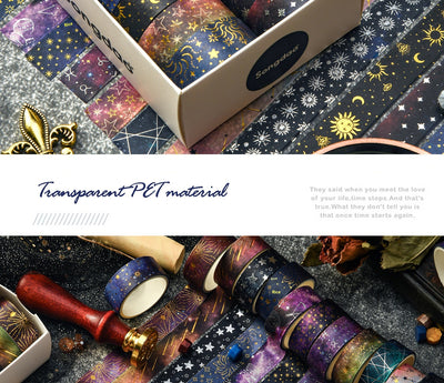 Set of six 1.5cm wide decorative tapes featuring starry sky, zodiac signs, moon phases, constellations, and planets. - Image 11