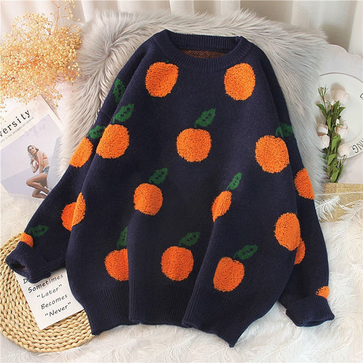 Suéter Suelto para Mujer con Estampado de Frutas Jacquard - Image 3