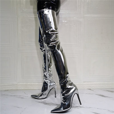 Bota de Charol Plateado Sobre la Rodilla - Image 8