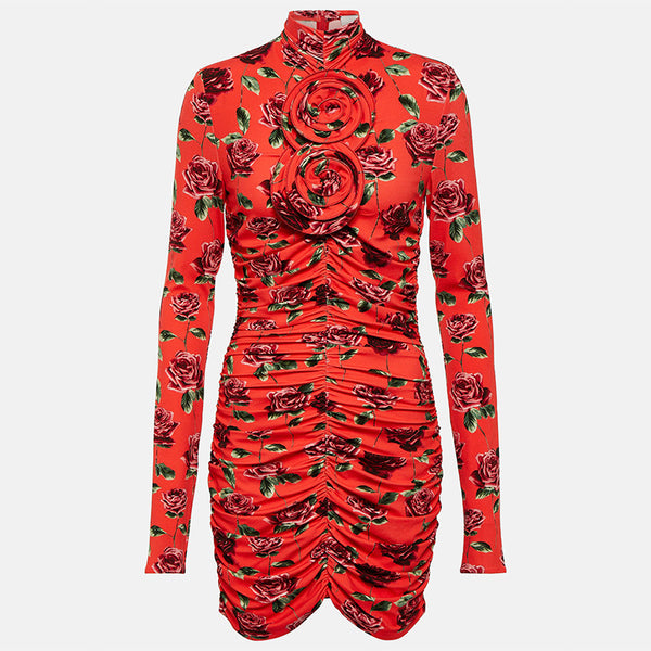 Vestido Mini Plisado con Estampado de Manga Larga - Image 6