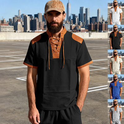 Camiseta Casual Hombre Estilo Medieval con Cuello Cordón - Image 14
