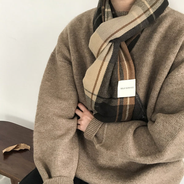 Bufanda Cuadros Retro Japonés Invierno - Diseño Clásico Versátil