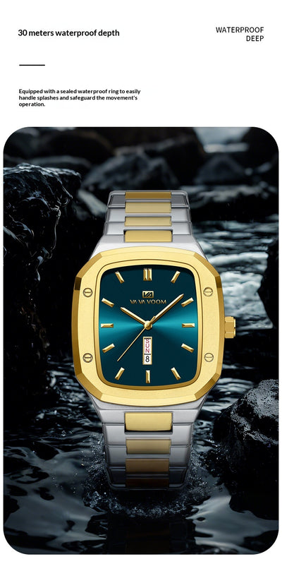 Reloj Ejecutivo Rectangular de Acero con Doble Calendario para Hombre - Image 20