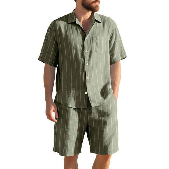 Conjunto de Dos Piezas: Camisa Jacquard a Rayas y Shorts para Playa