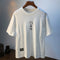 Camiseta Blanca de Algodón para Hombre - Verano Suelta Talla Grande Manga Corta Bordada